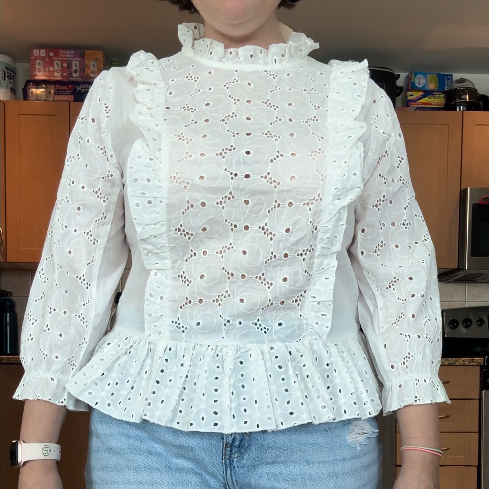 NWT Adiva White lace linen blouse
